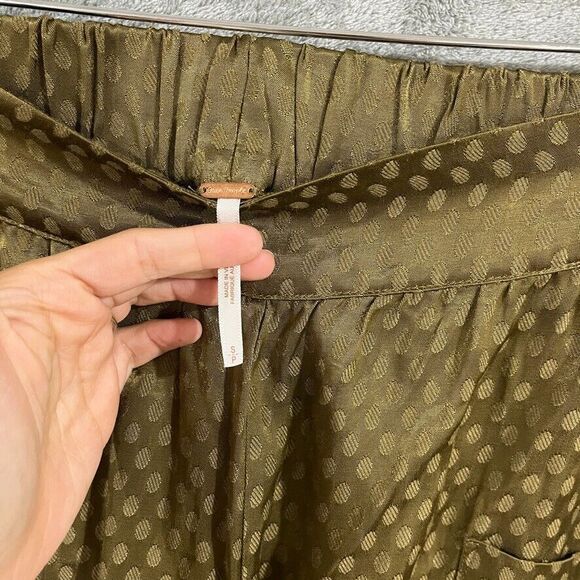 Free People Morning Dove 2pc Set Green Satin Wrap Tie Top Wide Leg Crop Pant Sm - Picture 12 of 13